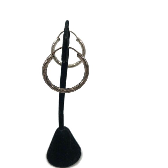 Sterling Silver Twisted Rope Hoop Earrings 1 1/8", Pierced Circle Earrings 1980s - Picture 6 of 8